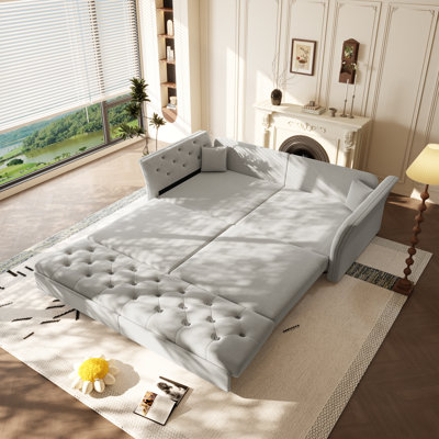 74.4" Queen-Size Velvet Pull-Out Sleeper Sofa Bed, Convertible Sofa for Living Room Apartment Office
