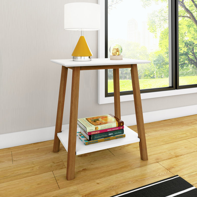 Ladora Solid Wood Nightstand, White/Brown