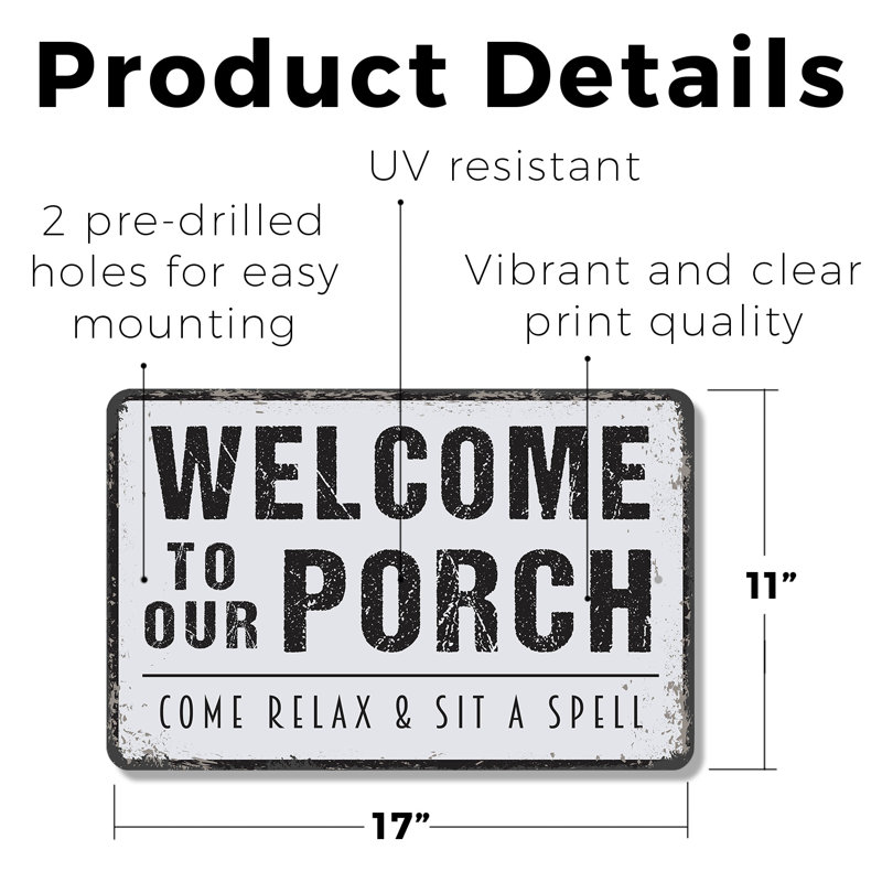Welcome To Our Porch 11 Inch x 17 Inch Plastic Sign