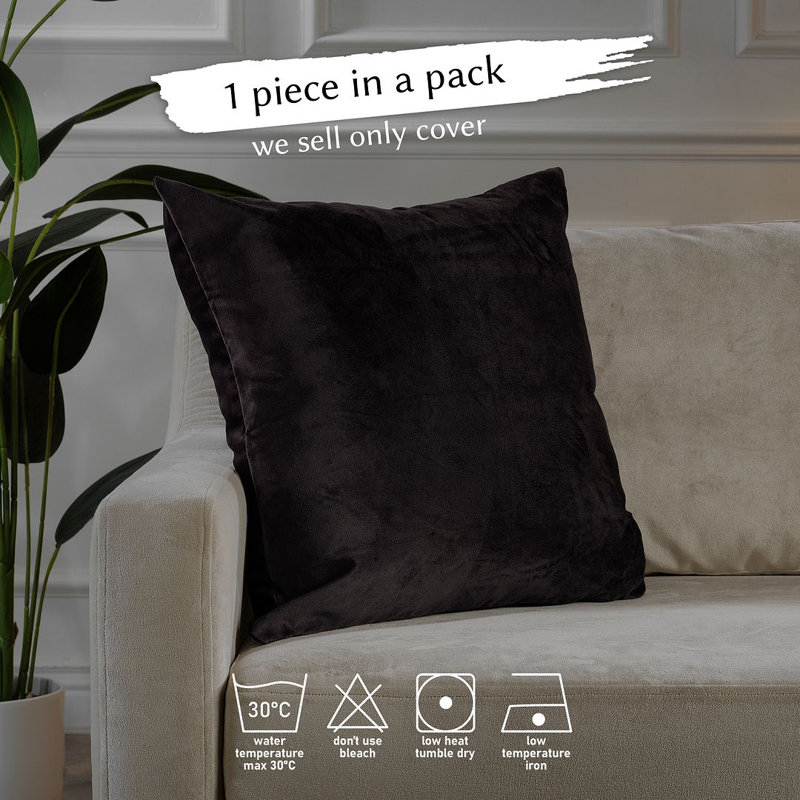 Matte Velvet Cushion Cover - 1 Pc, 41cm x 41cm, Onyx