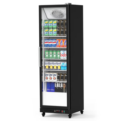 Réfrigérateur à boissons 32-50 ° F, refroidisseur de porte en verre 12,4 pieds cubes avec DEL et roulettes verrouillables, noir