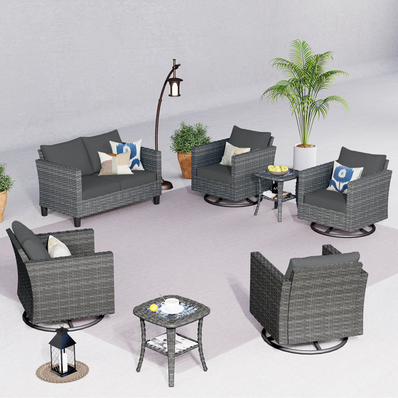 Ensemble de mobilier d'extérieur 7 pièces, Noir