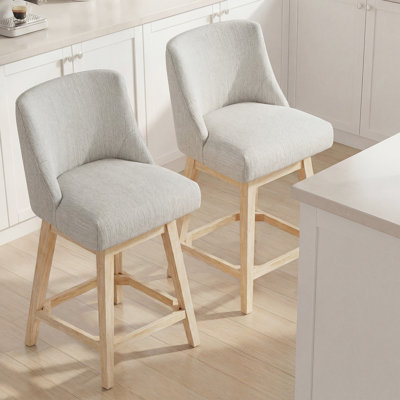 26Inch Counter Height Bar Stools Set Of 2, Upholstered Barstools With Wooden Legs And Backs,Counter Stools For Kitchen Counter