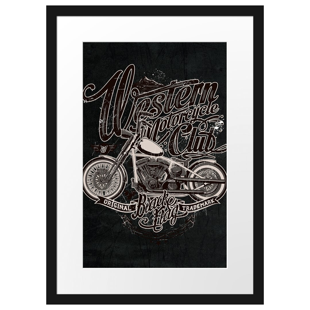 Gerahmtes Poster Motorrad-Club Schwarz