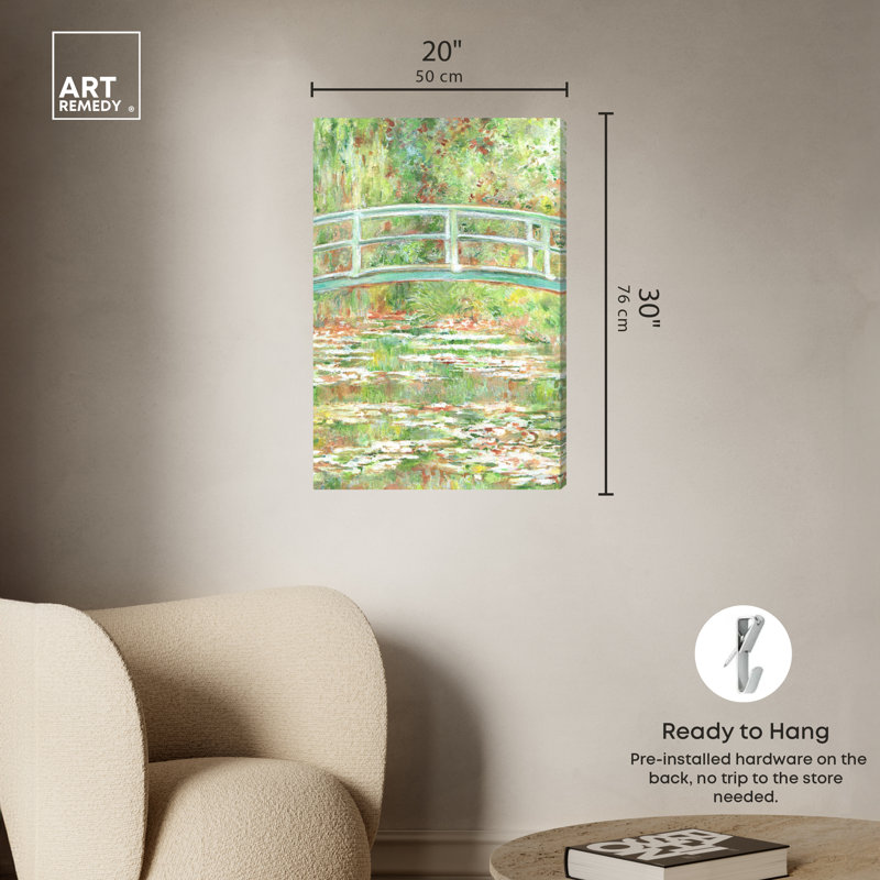 Impressionist Garden Bridge Canvas Art, 20" x 30", Green and White