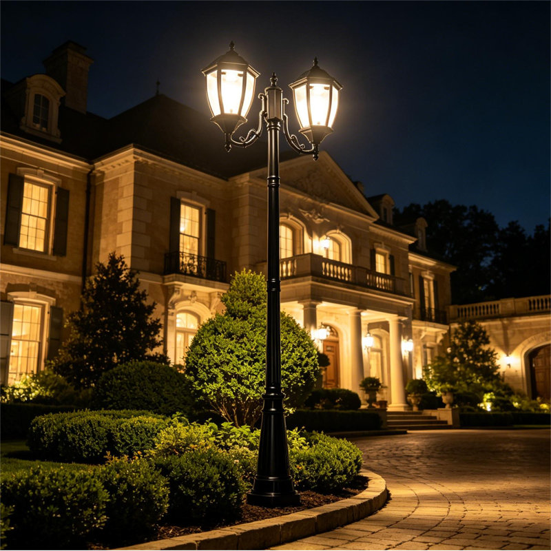Lampadaire solaire lampadaire en aluminium noir (double), 2WW