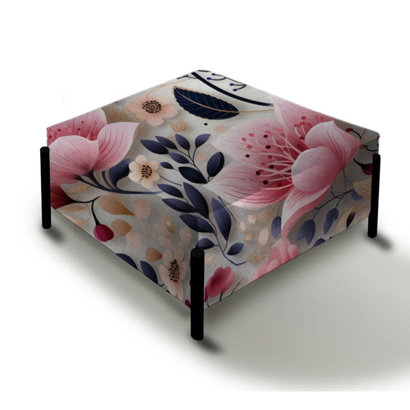 Grand repose-pieds carré rose romantique à motif floral I