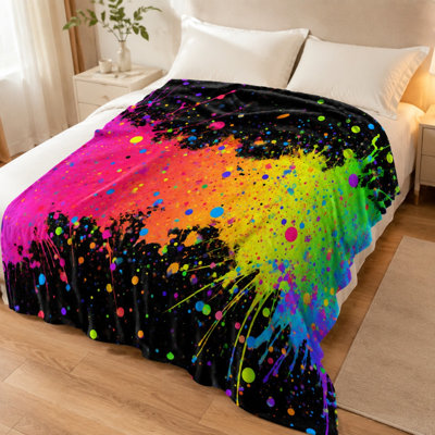 Vibrant Paint Splash Throw Blanket, Abstract Paint Splash Art Pattern, Ultra Soft, Lightweight, Breathable, All-Season, Skin-Friendly, Machine Washable, Decorative, for Sofa, Couch, Living Room and Bedroom