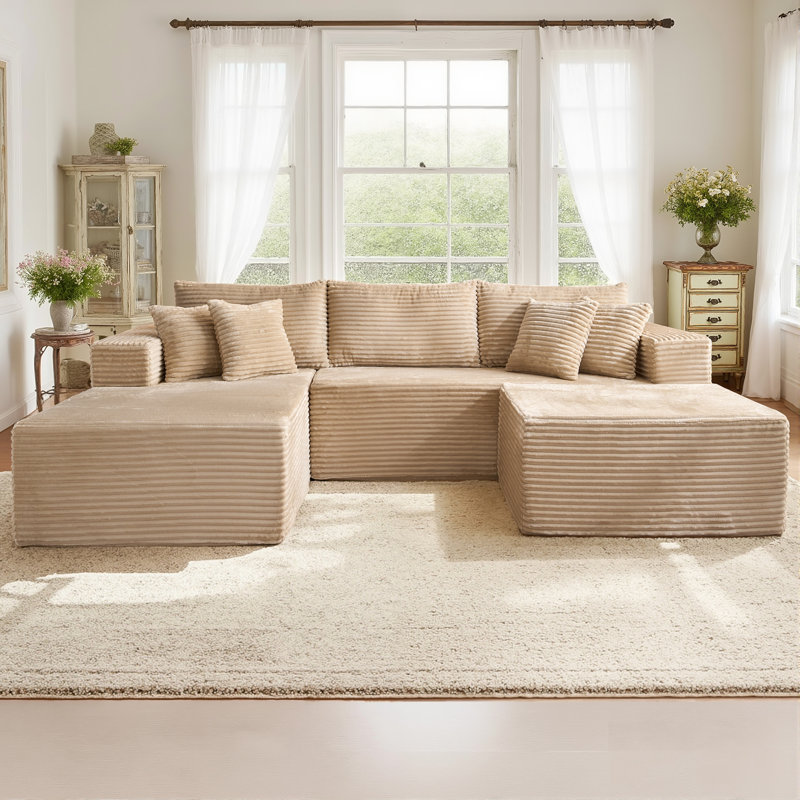 Canapé modulaire rembourré 3 pièces Boneless, Velours côtelé beige
