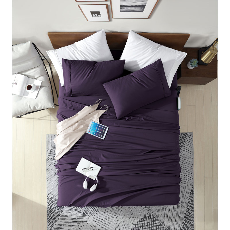 Eggplant Full/Double Polyester Microfiber Sheet Set with Smart Pockets