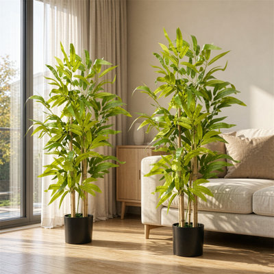 60 cm H Faux Bamboo Tree Plant in Cement Freestanding Planter