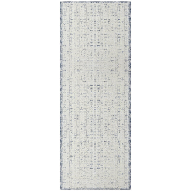 Performance Ornate Traditional Vintage Blue/Gray/Ivory Waterproof Rug, Runner 2' x 5'