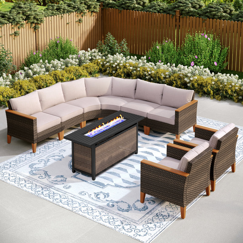 Argyri Outdoor Wicker Patio Conversation Furniture Set, Beige