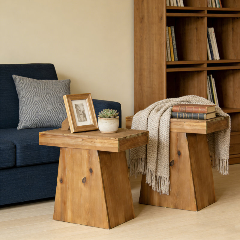 Solid Wood Pedestal End Table, Set of 2