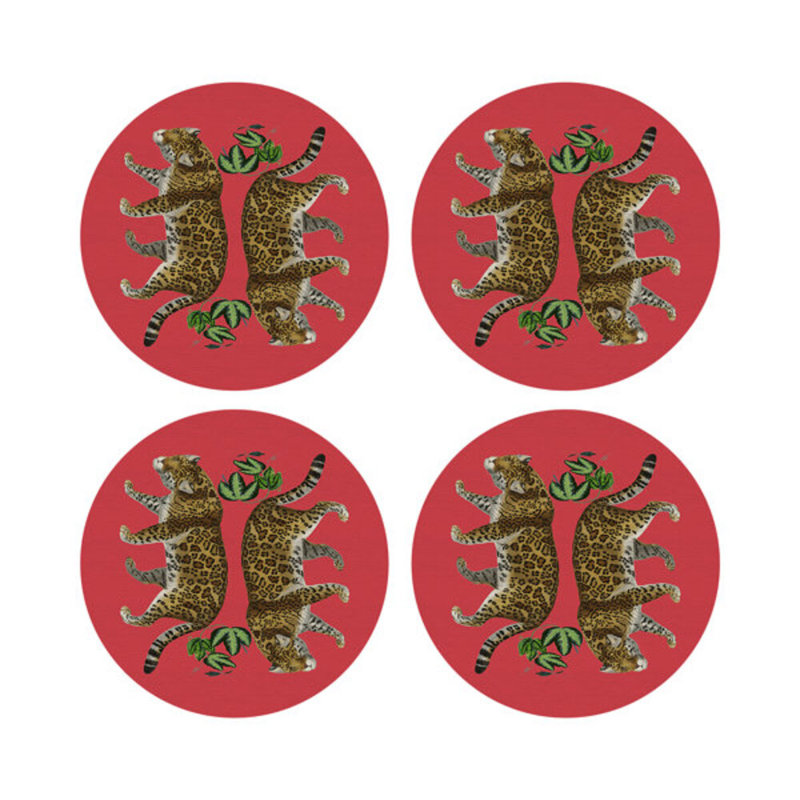 Leopard Seeing Double Pebble 16" Vinyl Placemat, Crimson