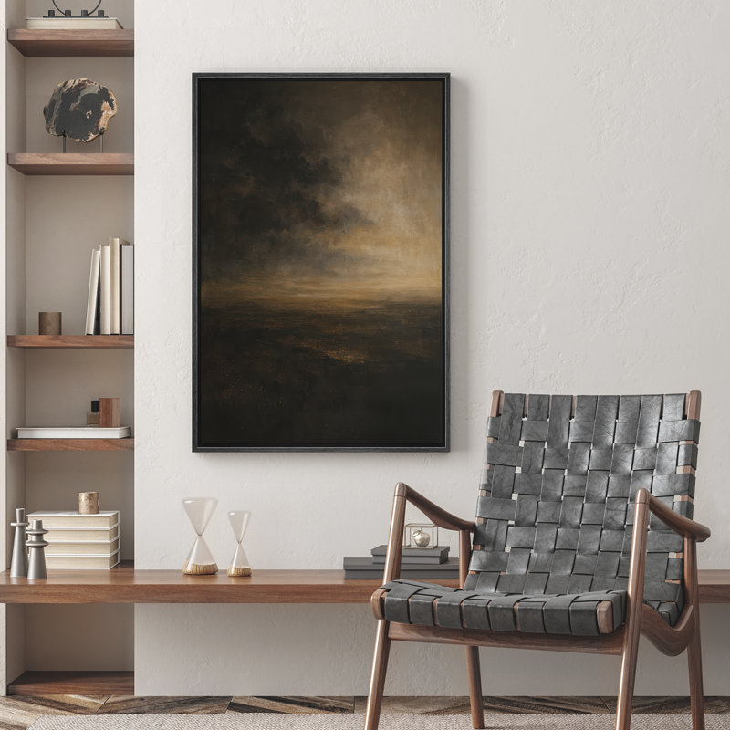 Reproduction de paysage abstrait encadrée d'art mural sur toile pour un décor moderne, Noir, H 24 po x l 16 po