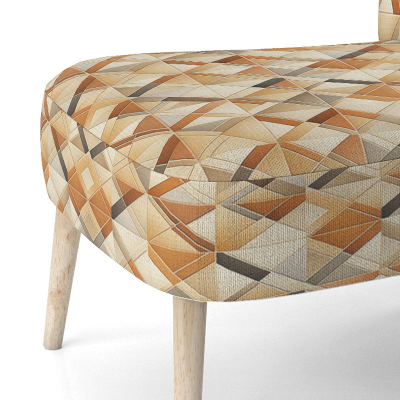 Chaise d'appoint rembourrée beige et brune à motifs géométriques rustiques et modernes