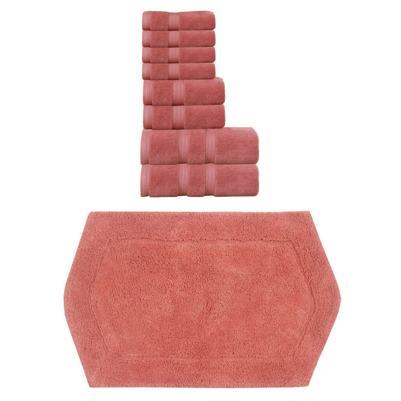 Ensemble de serviettes 100% coton et tapis de bain 1 pièce Bryd Collection, Corail