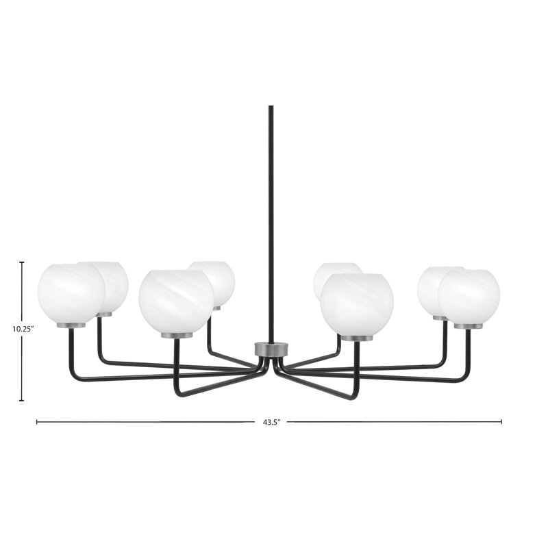 Lustre 8 lumières Amarmula, noir mat et finition graphite, verre marbré blanc de 5,75 po, Noir / nickel, Blanc