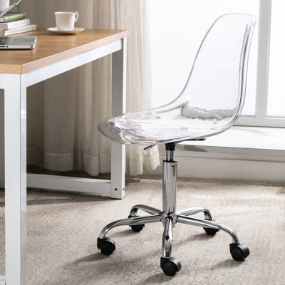 Acrylic Rolling Armless Vanity Swivel Height Adjustable Clear Desk Chair for Home Office With Wheels