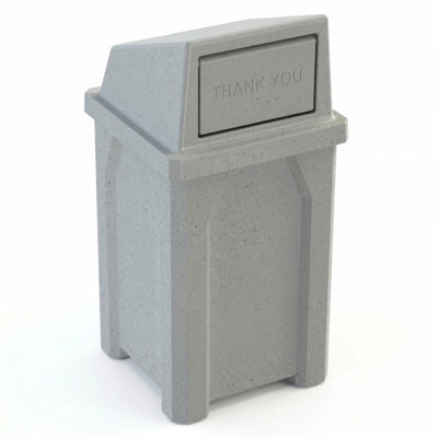 Poubelle commerciale intérieure ou extérieure robuste en plastique recyclé à 100% 32 gallons avec couvercle à pousser Sturdy Essentials | Idéal pour les écoles et les entreprises - Granit clair