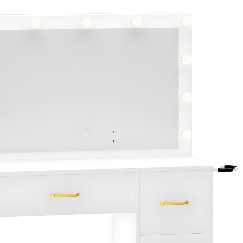 Ensemble de coiffeuse avec miroir 53,5 "avec lumières DEL, 4 tiroirs et prises de courant
