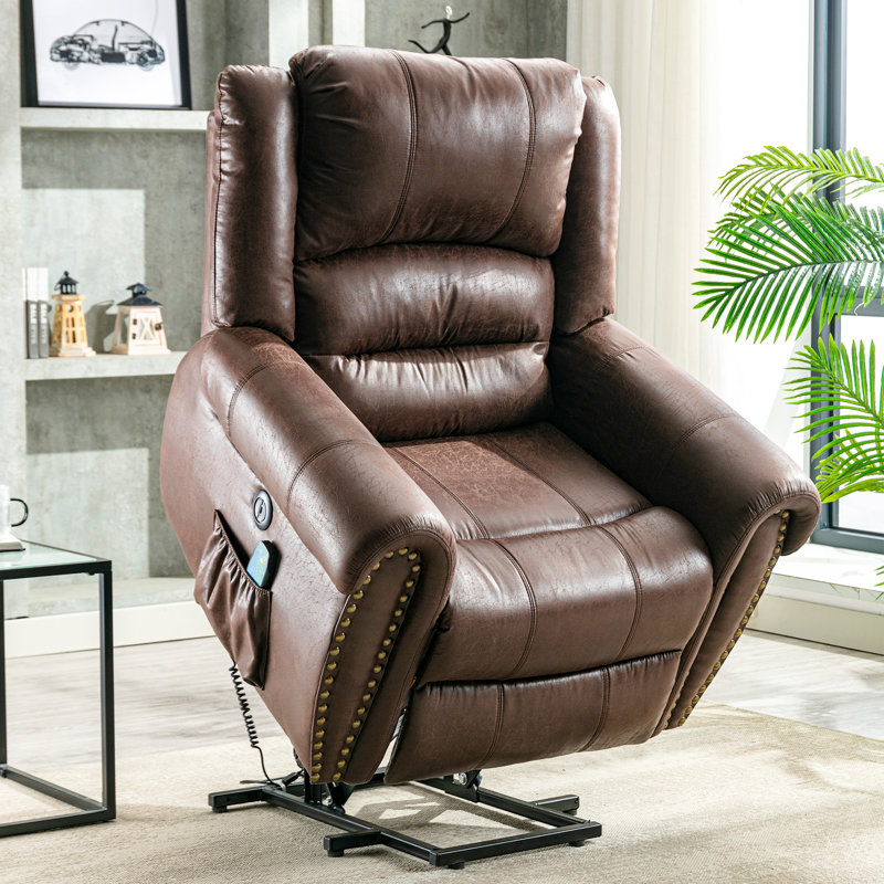 Kitterman 104cm Wide Lift Assist Standard Recliner with Massager, Brown