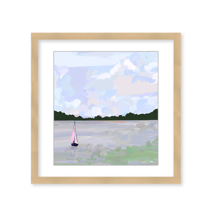 Coastal Retreat Sailing Through Abstraction, 48" H x 48" W x 1.125" D, Framed Matted Print, Beige