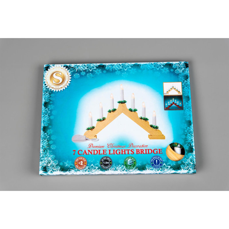 Christmas Nativity LED Candle Bridge with Candles, Pine Effect and Inline Switch, 350cm H x 350cm L x 4cm D, Yellow