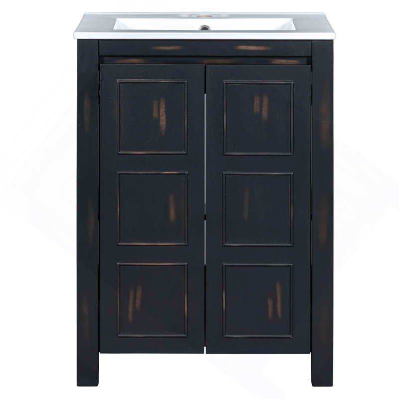 24X18x34 Inches Vintage Style Small Bathroom Vanity Combo With Ceramic Sink, 2 Soft-Close Doors