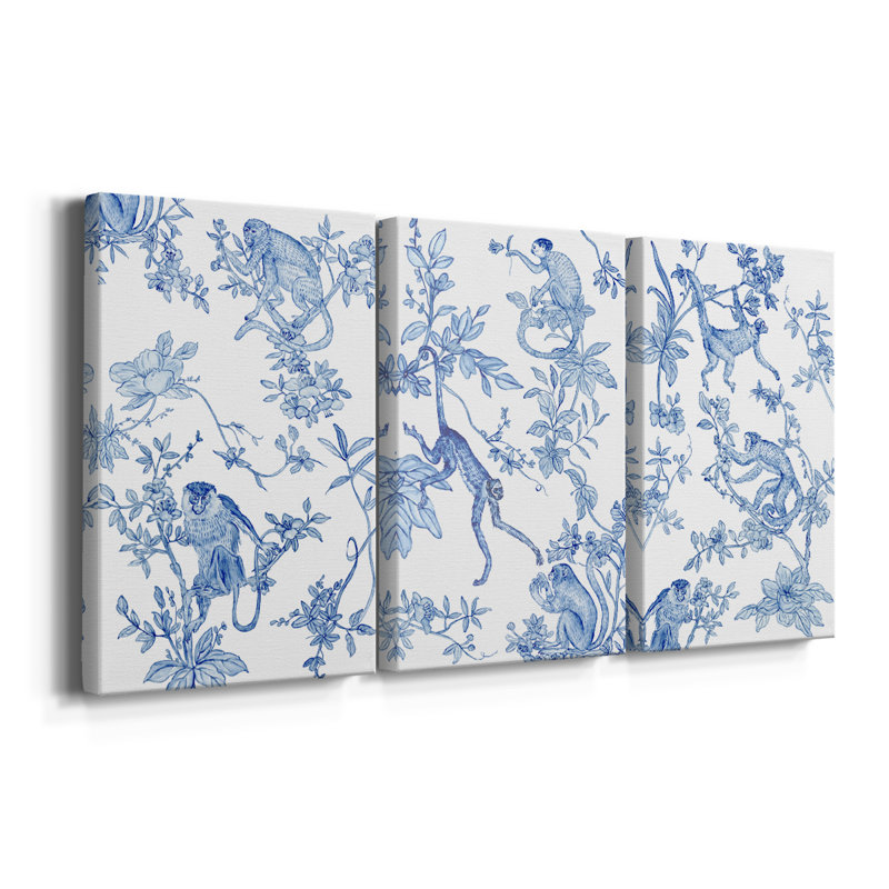 Monkey Land II - Toile tendue avec châssis sur mesure - 3 pièces, H 27 po x l 54 po