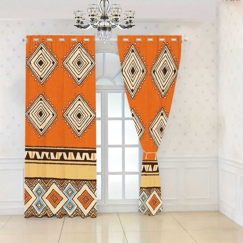 2 pièces rideaux occultants à motif de losanges tribaux, rideaux géométriques bohémiens, œillets obscurcissants pour le salon, la chambre à coucher, la décoration intérieure