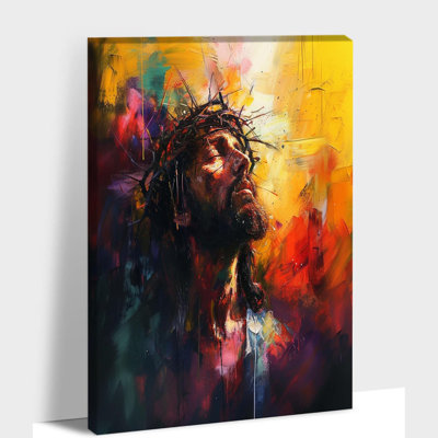 Jesus Canvas Wall Art, Religious Jesus Painting, Christ Abstract Art, Mid-Century Modern Wall Decor, 28X40 Inch