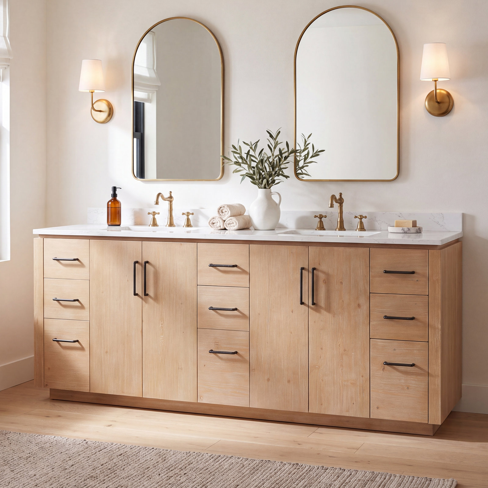 Cloverfield 84'' Double Bathroom Vanity, Fir Wood Brown, Matte Black