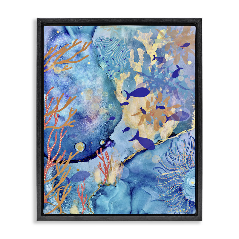 Cadre flottant Coral & Sea Life, par Amy Tieman, H 31 po x l 25 po, Cadre flottant noir de jais