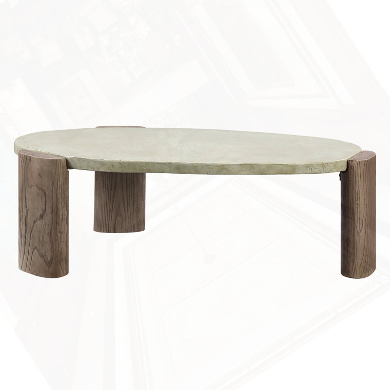 Table basse à pieds au fini blanc cassé et chêne
