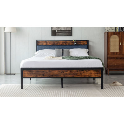 Base de lit en métal avec lattes en fer, base de lit rustique, plateforme robuste, rangement sous le lit de 12 pouces, durable et élégant