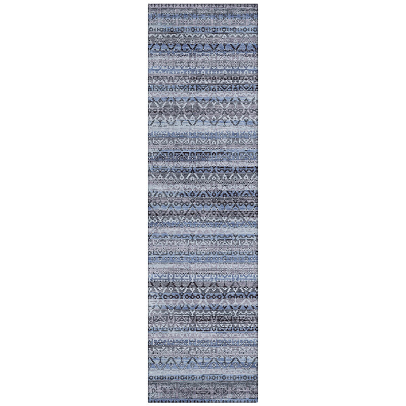 Machine Washable Indoor/Outdoor Xhevrie Blue Rug, Runner 2'3" x 7'6"