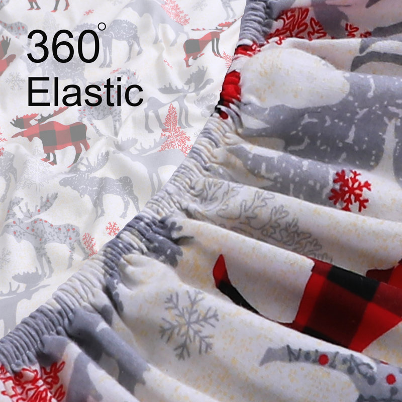 Flannel Sheets Set Double Brushed, Queen Sheet Set + Fitted Sheet + 2 Pillowcases, Red Deer