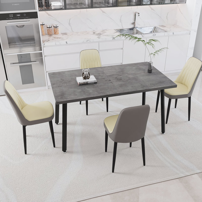 Ensemble de table de salle à manger 5 pièces, table rectangulaire extensible, 4 chaises rembourrées avec pieds en métal