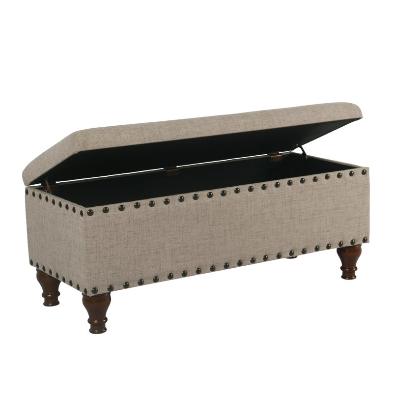 Collantes Upholstered Storage Bench, Tan/Mottled Brown Nailhead