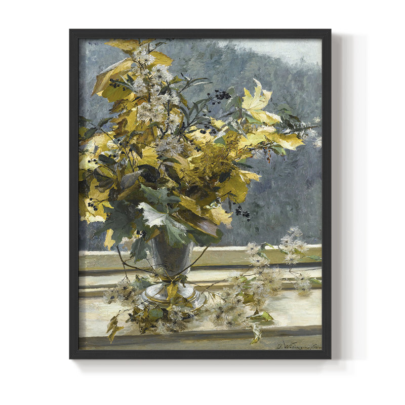 Impression florale rétro CCXLII, bois massif, Noir, noir, noir, noir, H 30 po x l 24 po