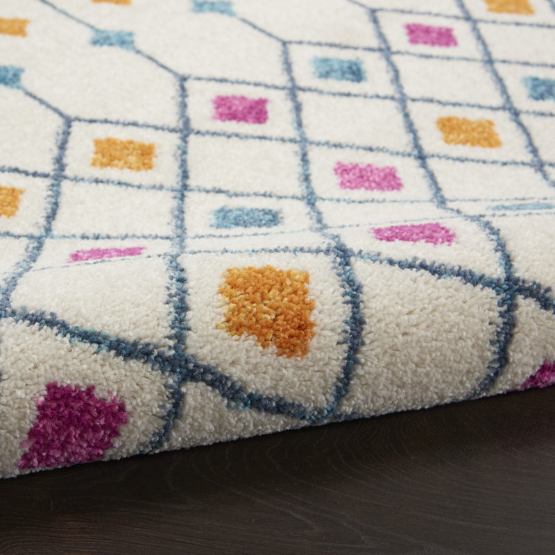 Tapis géométrique ivoire / rose / orange Gillsville, Rectangle 5 pi 3 po x 7 pi 3 po