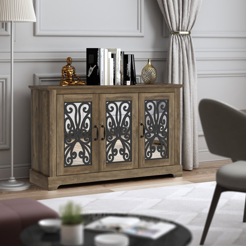Ariba 45.7" 3 Mirror Door Sideboard , Knotty Oak