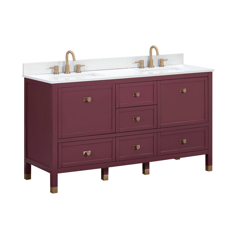 Meuble-lavabo double 60 po Alana, Quartz blanc