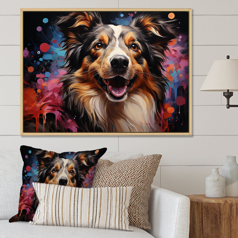 Shetland Sheepdog, portrait sur toile, Cadre flottant blanc, H 24 po x l 32 po