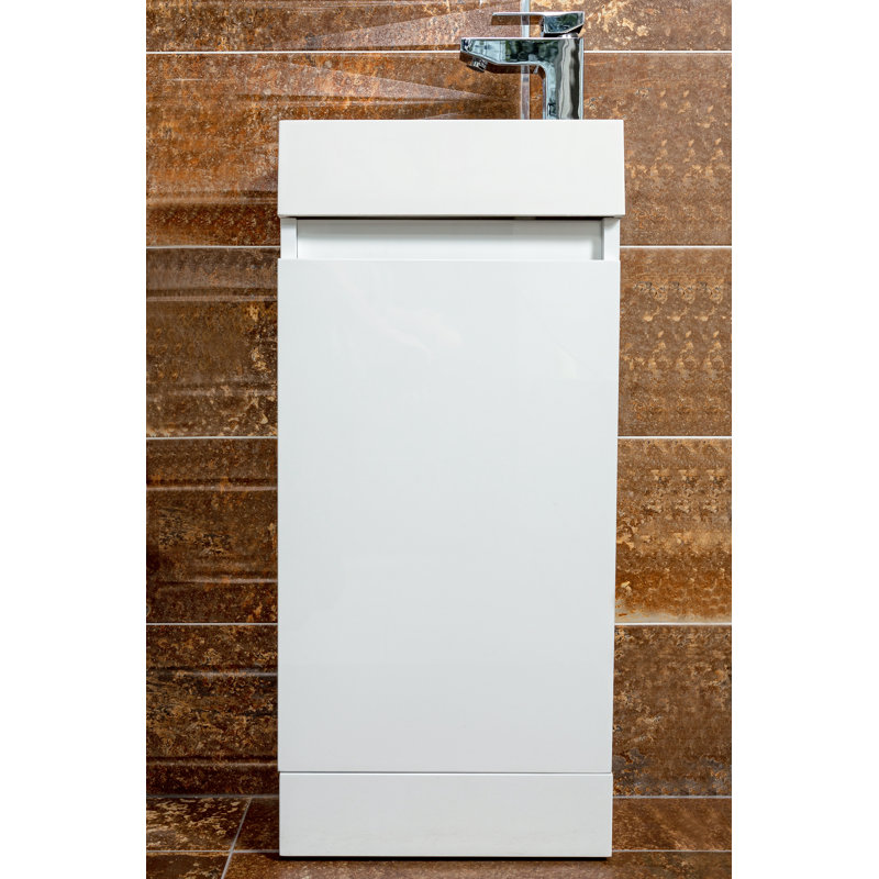 390mm Single Bathroom Vanity with Semi-Recessed Ceramic Basin, Gloss White