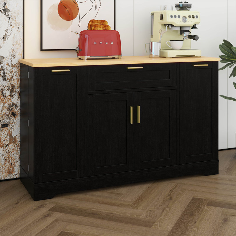 Buffet de rangement multifonctionnel avec table de salle à manger extensible, tablettes réglables, support coulissant à 3 niveaux