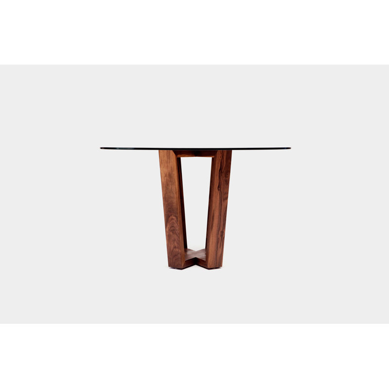 Gax Round Glass Dining Table, 48" W x 48" L, Solid Walnut
