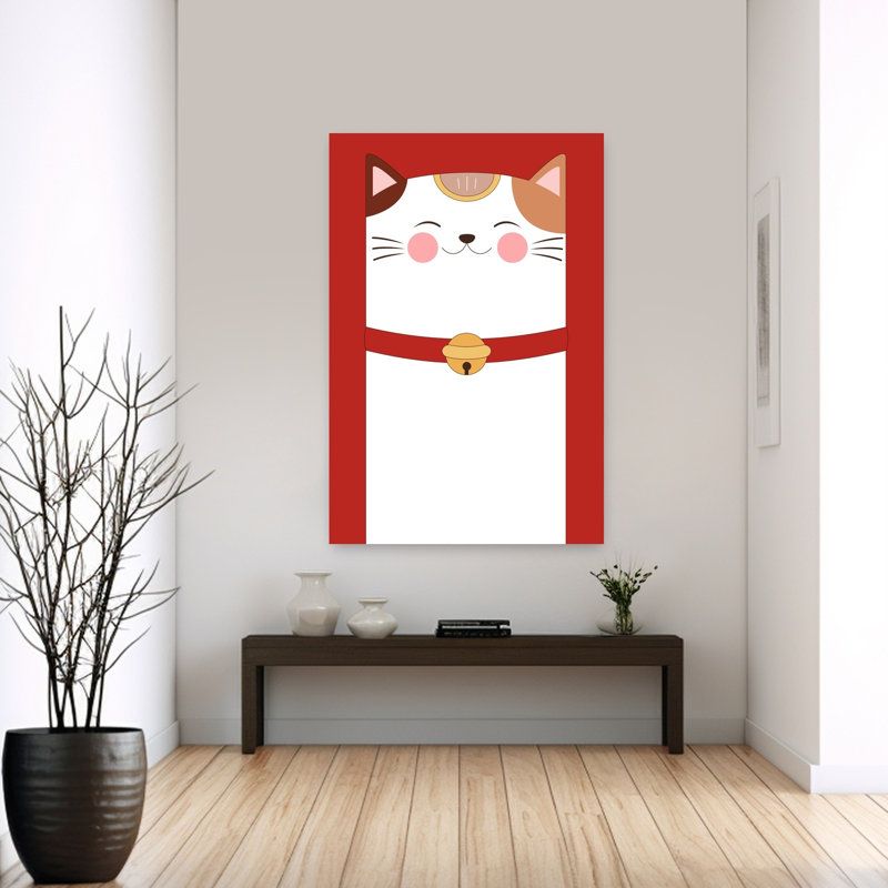 Affiche murale contemporaine Chat porte-bonheur, H 60 po x l 40 po